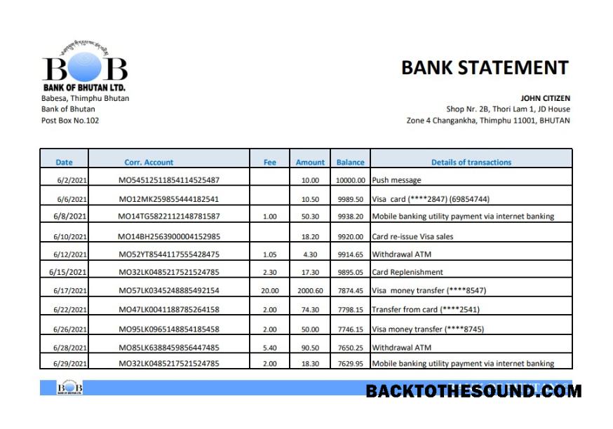 İndir Butan Banka of Butan Banka Hesap Özeti easy to fill in Excel and PDF Format Örnek şablon