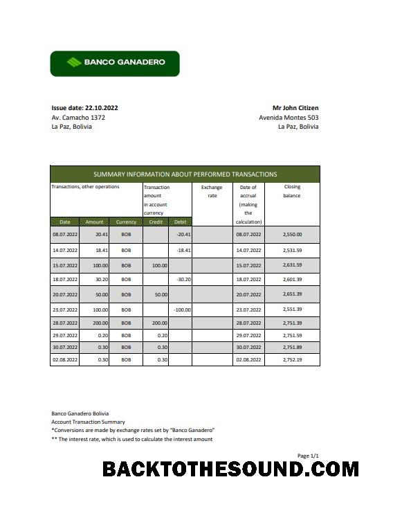 İndir Bolivya Banco Ganadero Banka Hesap Özeti in Excel and PDF Format Örnek örnek