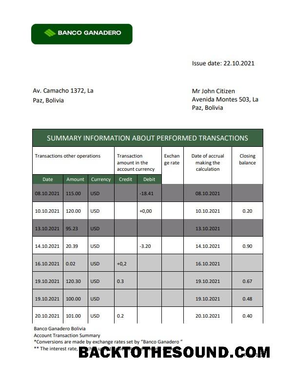 Premium İndir Bolivya Banco Ganadero Banka Hesap Özeti Şablon, Word and PDF Format Örnek