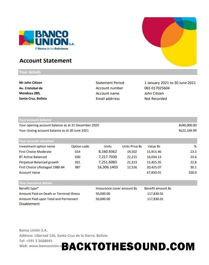 İndir Bolivya Banco birlik Banka Hesap Özeti easy to fill in Excel and PDF Format (AutoSum) Örnek şablon
