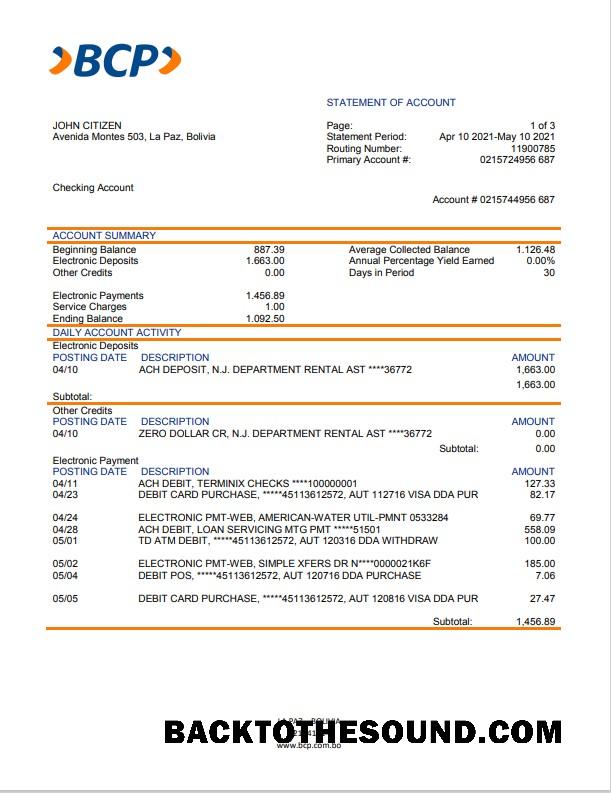 İndir Bolivya banco de crédito de Bolivya Banka Hesap Özeti in Word and PDF Format Örnek tasarım