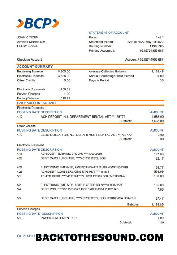 İndir Bolivya banco de crédito de Bolivya Hesap Özeti Örnek tasarım