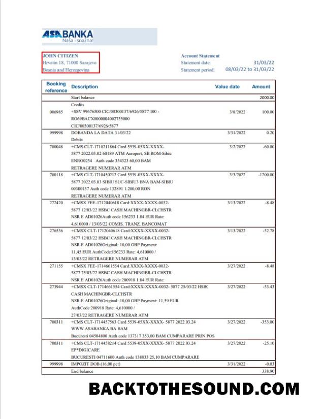 İndir Bosna Hersek ASA Banka Banka Hesap Özeti in Excel and PDF Format Örnek tasarım