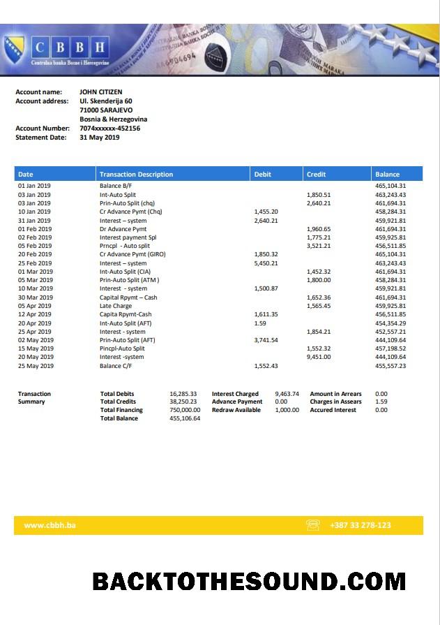 İndir Bosna Hersek Central Banka Hesap Özeti Örnek şablon