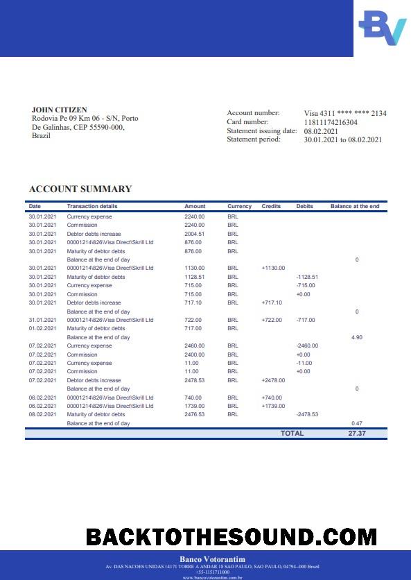 İndir Brezilya Banco Votorantim Banka Hesap Özeti in Word and PDF Format Örnek şablon