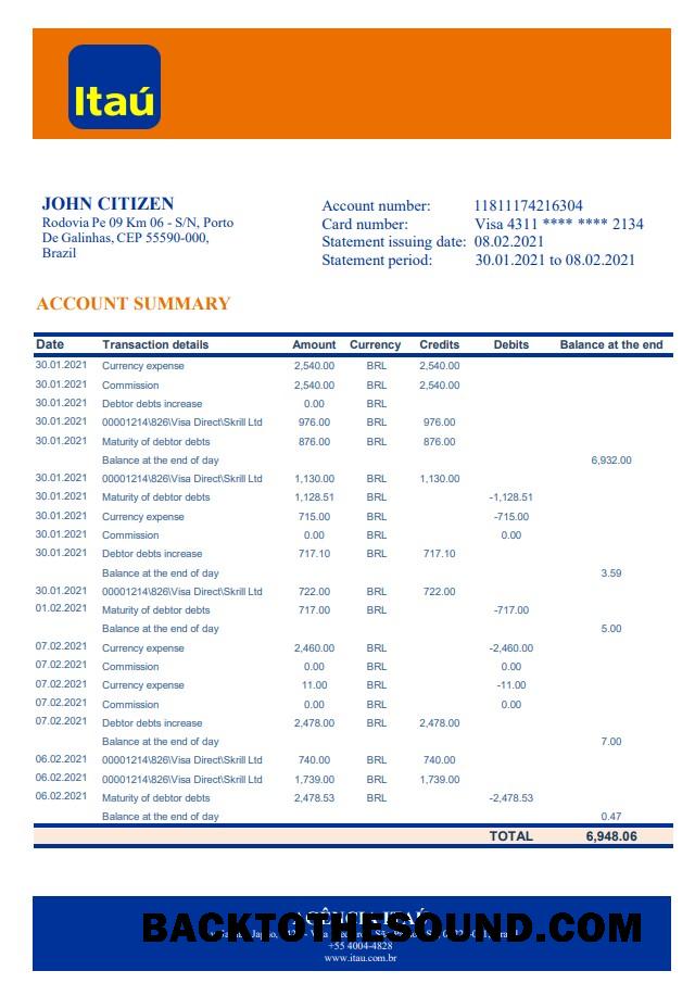İndir Brezilya Itau Banka Hesap Özeti in Excel and PDF Format Örnek örnek