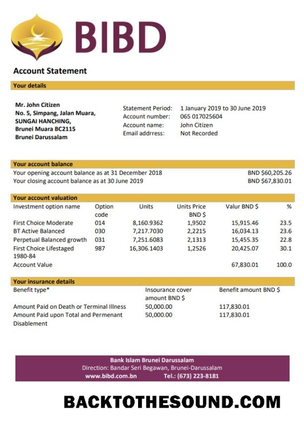 İndir Brunei Banka Islam Brunei Darussalam Banka Hesap Özeti in Word and PDF Format Örnek ön izleme