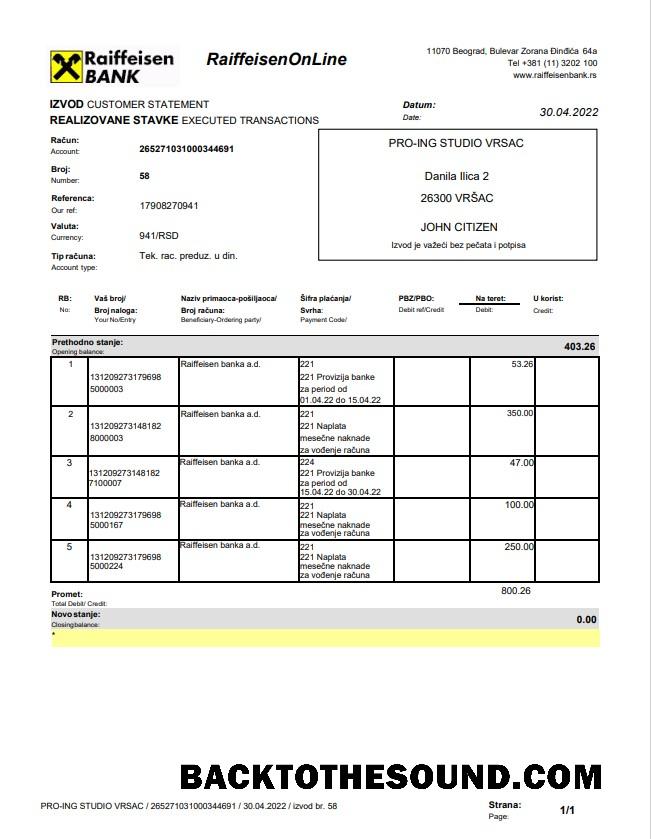 İndir Bulgaristan Raiffeisen Banka Hesap Özeti Sürüm 2 Örnek şablon