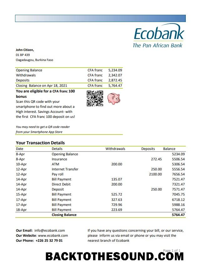 İndir Burkina Faso Ecobank Banka Hesap Özeti easy to fill in Excel and PDF Format Örnek taslak