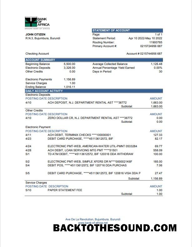 İndir Burundi Banka of Africa Banka Hesap Özeti Excel and PDF (AutoSum) Örnek örnek