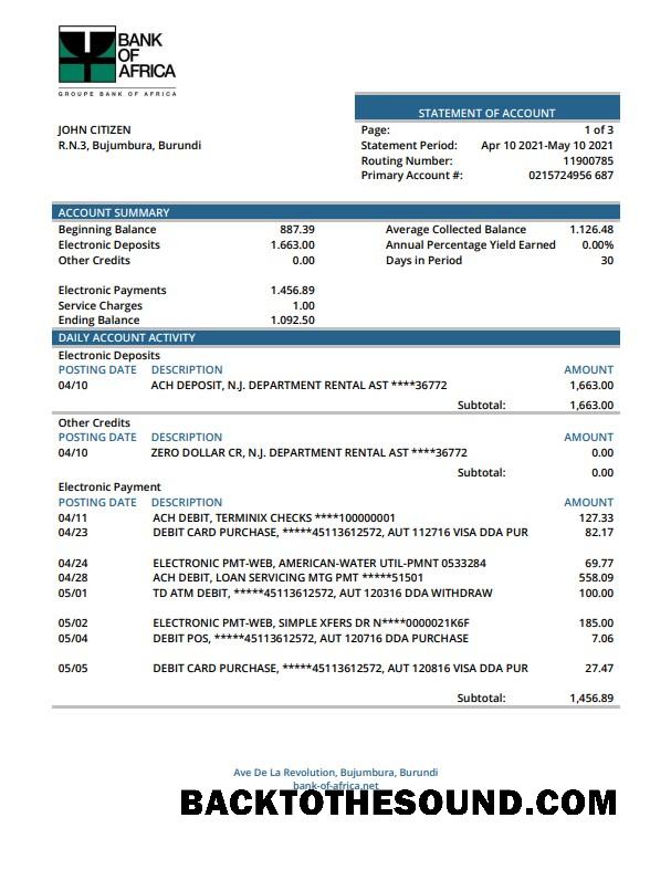 İndir Burundi Banka of Africa Banka Hesap Özeti Word and PDF Örnek örnek
