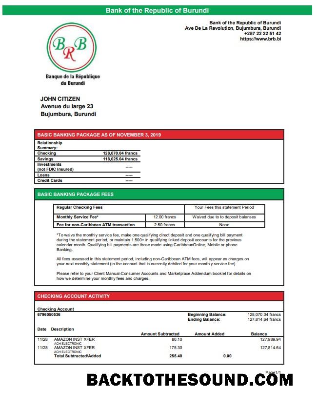 İndir Burundi Banka of the Republic of Burundi Banka Hesap Özeti Örnek şablon
