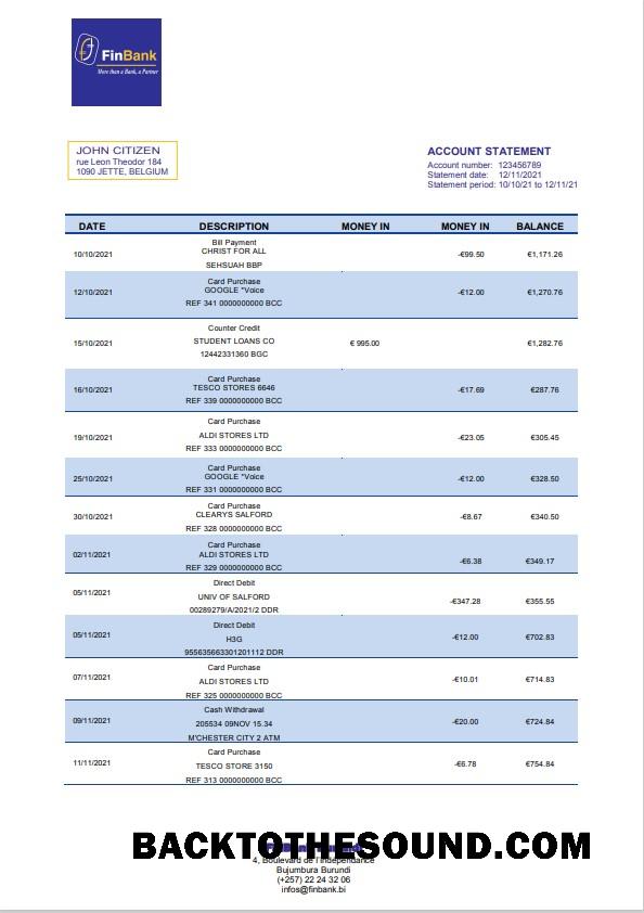 Yüksek Kalite İndir Burundi Finbank Hesap Özeti Şablon, Word and PDF Format Örnek