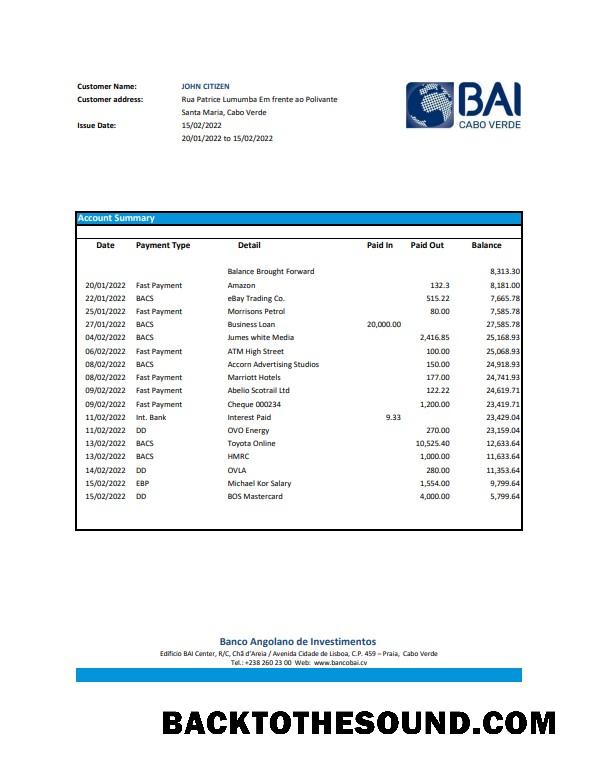 İndir Yeşil Burun Banco Africano de Investimentos Banka Hesap Özeti Excel and PDF (AutoSum) Örnek örnek