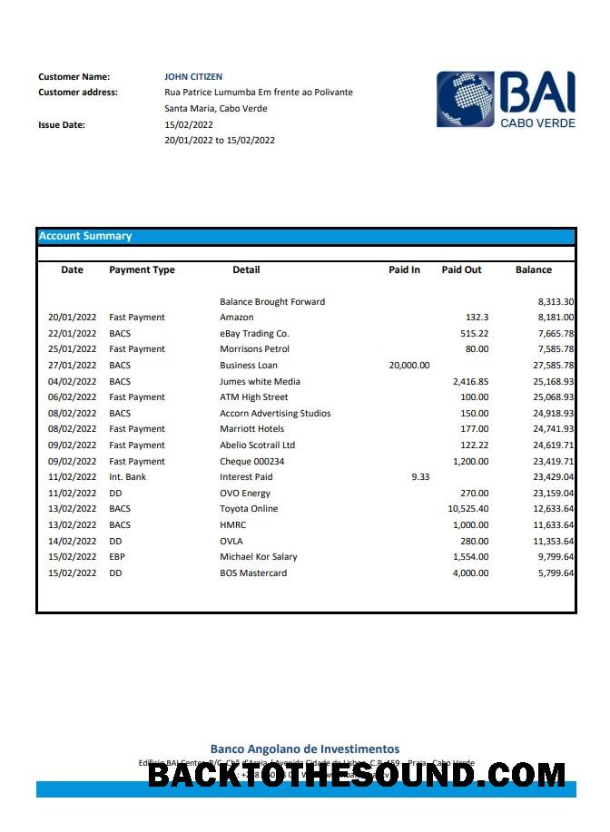 İndir Yeşil Burun Banco Africano de Investimentos Banka Hesap Özeti Örnek ön izleme