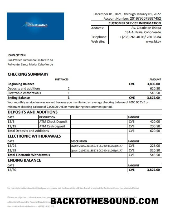 İndir Yeşil Burun Banco Inter Atlântico Banka Hesap Özeti Örnek ön izleme