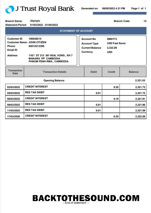 İndir Kamboçya J Trust Royal Banka Hesap Özeti Örnek şablon