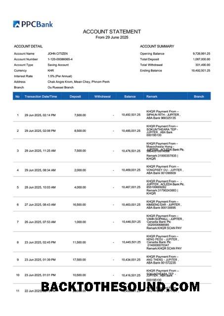İndir Kamboçya PPCBank Hesap Hesap Özeti Word and PDF Örnek tasarım