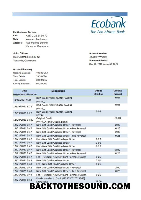 İndir Kamerun Ecobank Banka Hesap Özeti easy to fill in .XLS and .PDF Dosya Format Örnek şablon