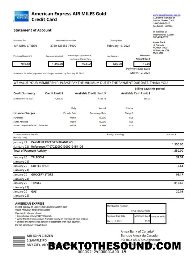 İndir Kanada American Express Air Miles Gold Kredi Kart Excel PDF Örnek şablon