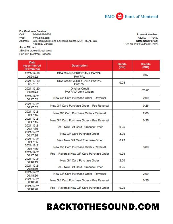 İndir Kanada Banka of Montreal Banka Hesap Özeti in Word and PDF Format (.doc and .PDF) Örnek ön izleme