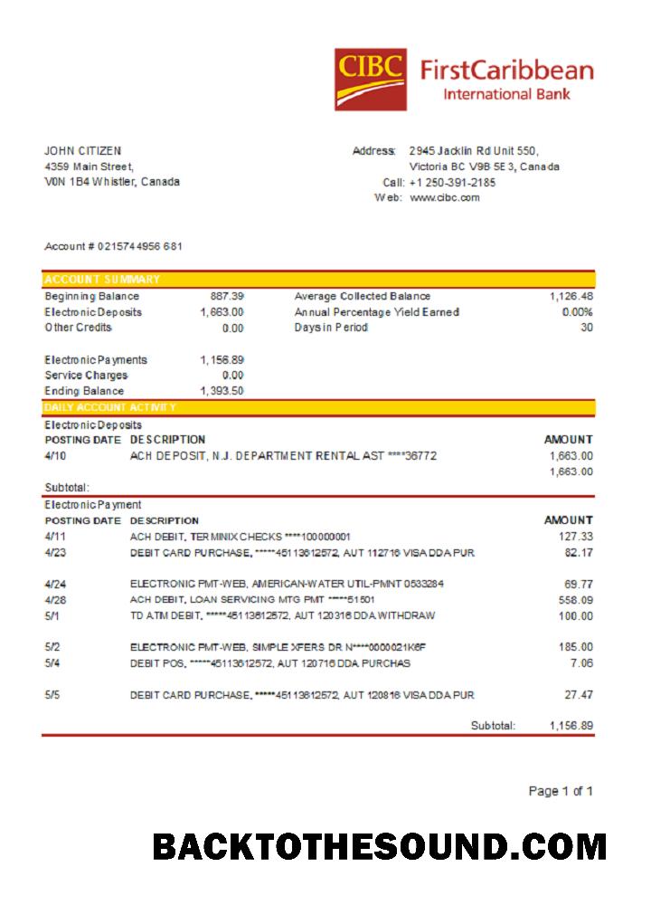 İndir Kanada CIBC Banka Örnek şablon