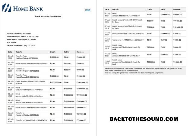 Profesyonel İndir Kanada Home Banka of Kanada Hesap Hesap Özeti Word and PDF Şablon, 2 pages Örnek
