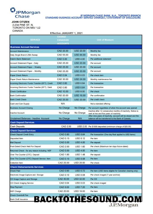 İndir Kanada JP Morgan Chase proof of address Banka Hesap Özeti in Excel and PDF Format (AutoSum) Örnek ön izleme
