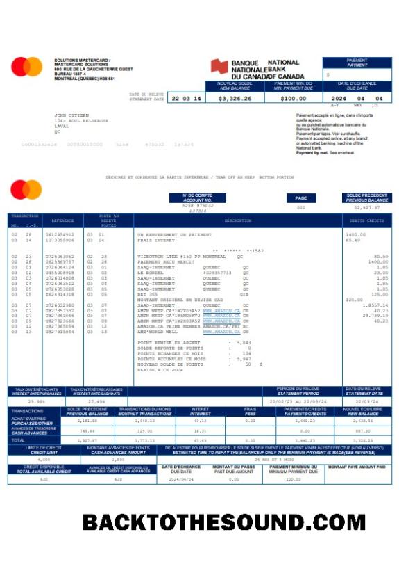 İndir Kanada ulusal Banka of Kanada Banka Hesap Özeti Word and PDF Örnek ön izleme