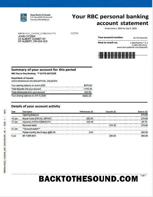 İndir Kanada Royal Banka of Kanada Hesap Hesap Özeti Word and PDF Örnek ön izleme