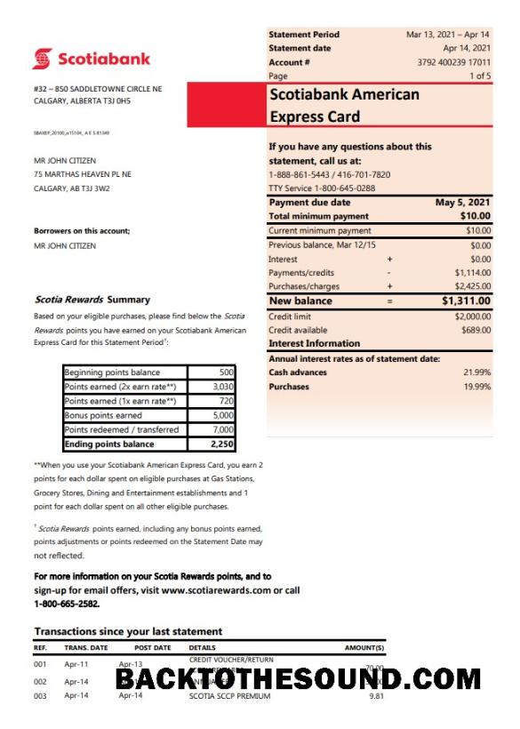 İndir Kanada Scotiabank Banka Hesap Özeti (autosum) Örnek taslak