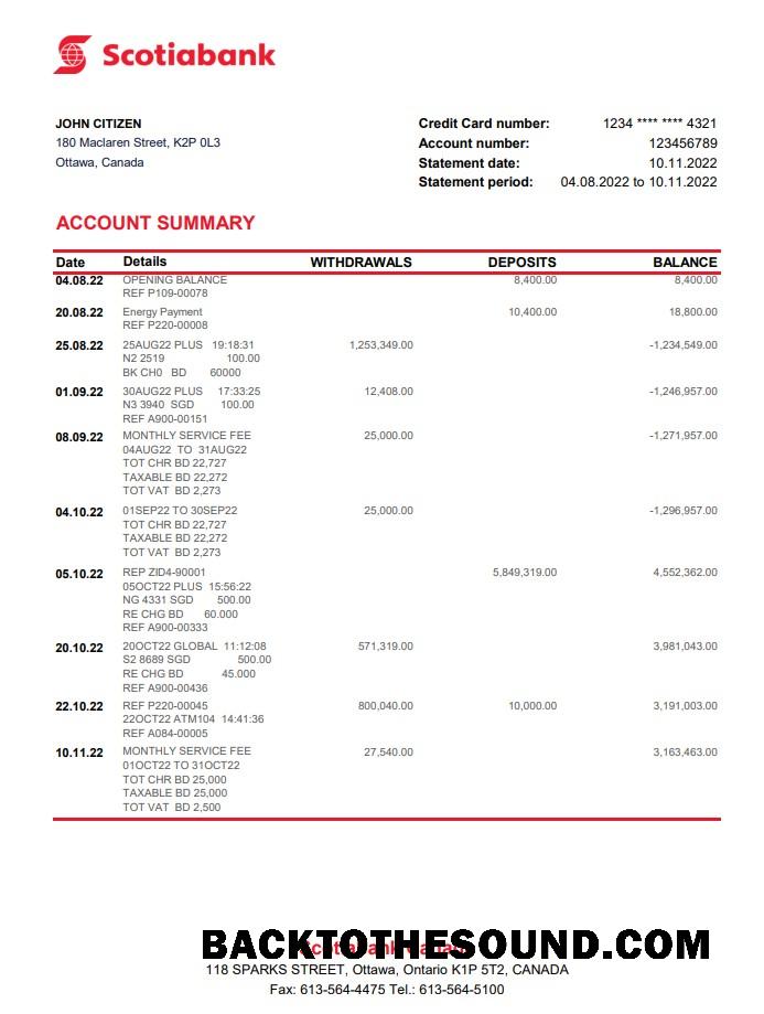 İndir Kanada Scotiabank Banka Hesap Özeti Örnek tasarım