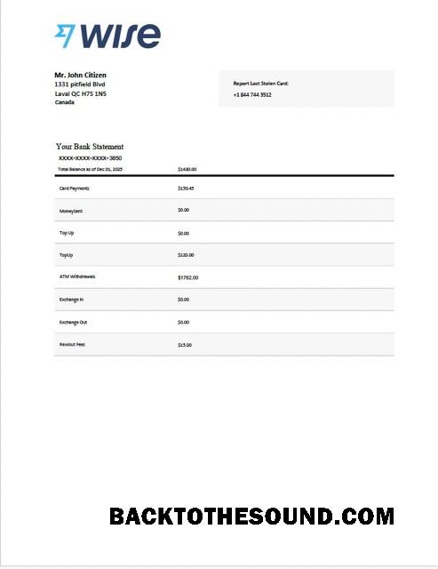 İndir Kanada Wise Banka Hesap Özeti Word and PDF Örnek ön izleme
