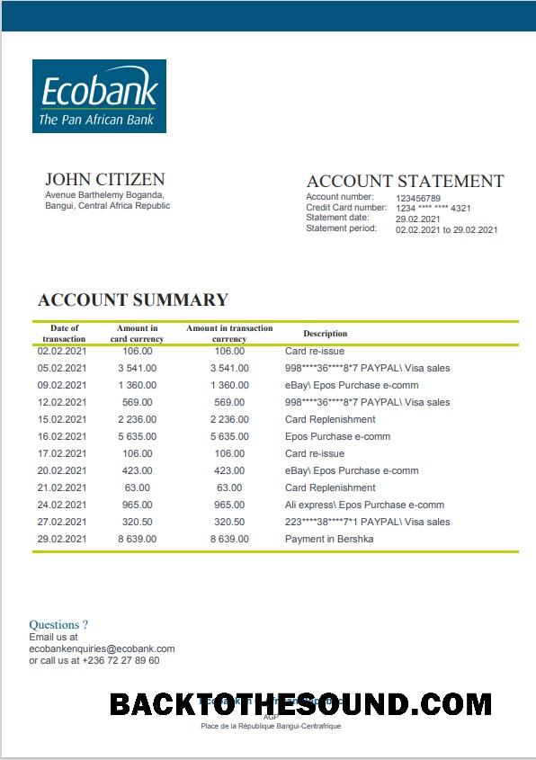 İndir Orta Afrika Cumhuriyeti Ecobank Banka Hesap Özeti in Word and PDF Format Örnek örnek