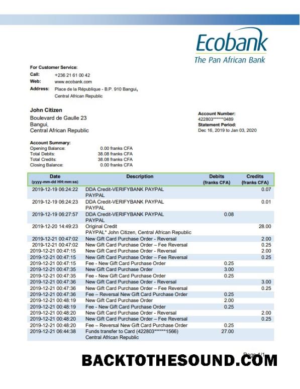 İndir Orta Afrika Cumhuriyeti Ecobank Örnek şablon