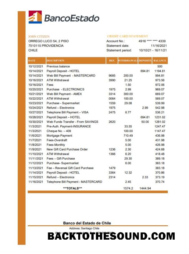 İndir Şili Banco del Estado de Şili Banka Hesap Özeti easy to fill in .XLS and .PDF Dosya Format Örnek ön izleme