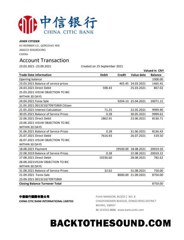 İndir Çin Citic Banka Corp Banka Hesap Özeti easy to fill in Excel and PDF Format Örnek örnek