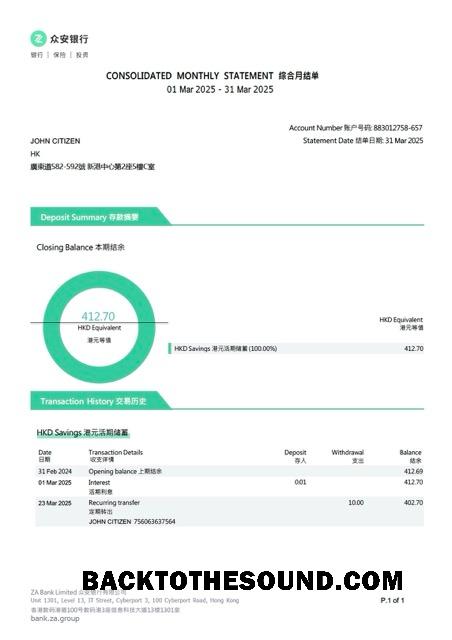 İndir Çin ZA Banka Hesap Hesap Özeti Word and PDF Örnek örnek