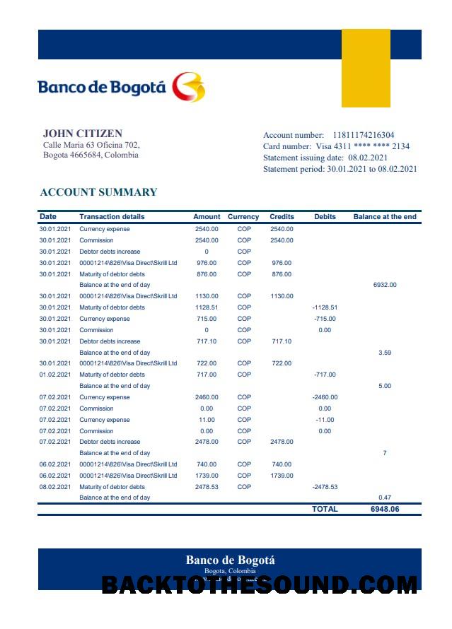 İndir Kolombiya Banco de Bogotá Excel PDF Örnek örnek