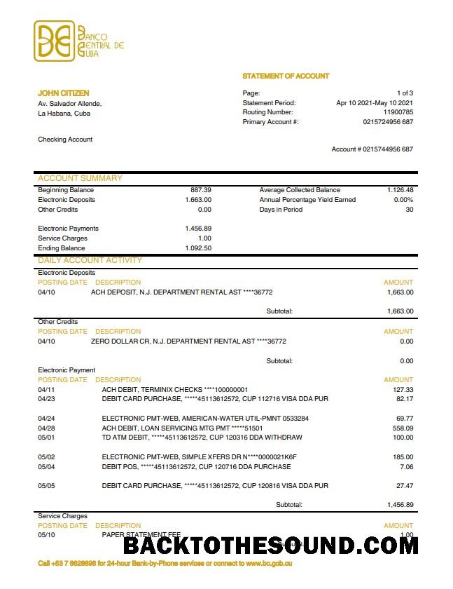 İndir Küba Banco Central de Küba Banka Hesap Özeti Örnek örnek
