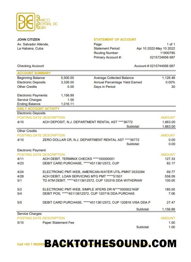 İndir Küba Banco Central de Küba Banka Hesap Özeti XLS Örnek ön izleme