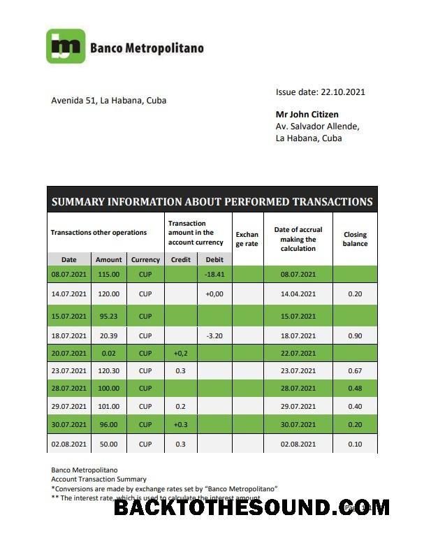 İndir Küba Banco Metropolitano Banka proof of address Hesap Özeti in Word and PDF Format Örnek ön izleme