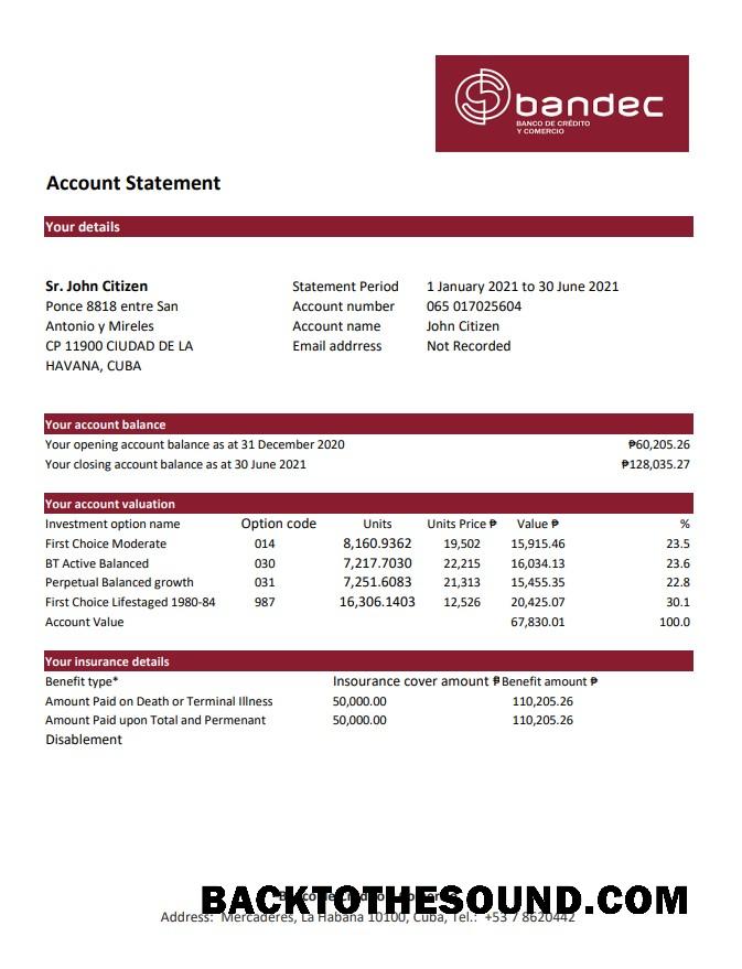 İndir Küba Bandec Banco de Credito y Comercio Banka Hesap Özeti easy to fill in .XLS and .PDF Dosya Format Örnek ön izleme