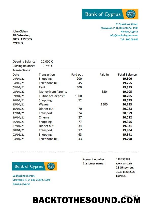 İndir Kıbrıs Banka of Kıbrıs Banka Hesap Özeti easy to fill in .XLS and .PDF Dosya Format Örnek ön izleme