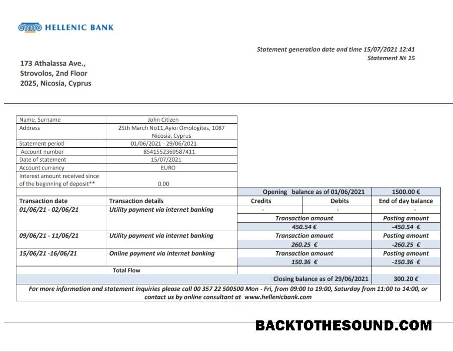 İndir Kıbrıs Hellenic Banka Hesap Özeti in Word and PDF Format Örnek örnek