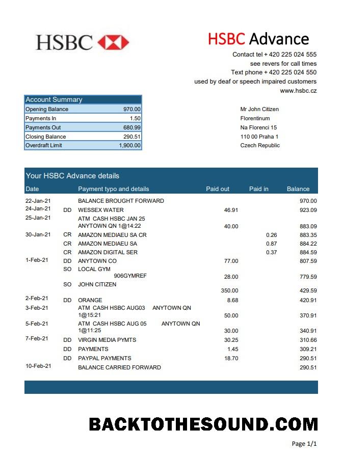 İndir Çek HSBC Banka Hesap Özeti easy to fill in Excel and PDF Format Örnek şablon