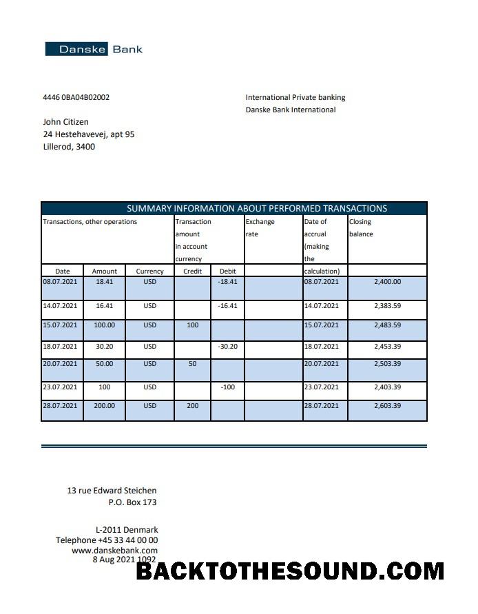 İndir Danimarka Danskebank Banka Hesap Özeti easy to fill in Excel and PDF Format Örnek taslak