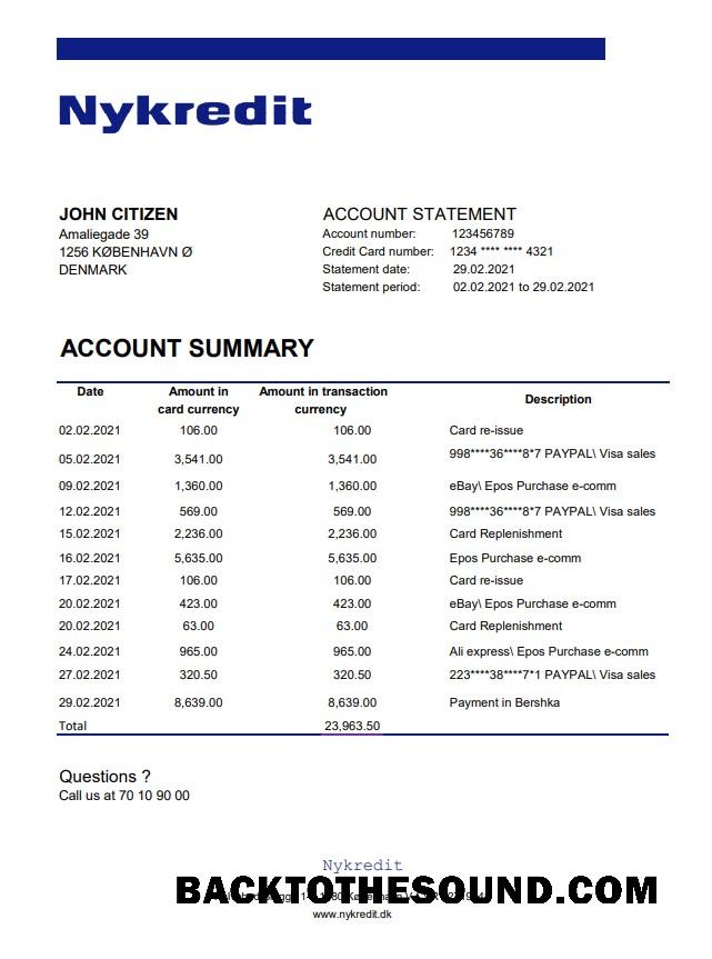 İndir Danimarka Nykredit Banka Hesap Özeti easy to fill in .XLS and .PDF Dosya Format Örnek örnek
