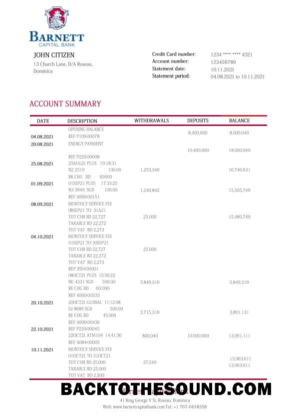 İndir Dominika Barnett Capital Banka Hesap Özeti in Word and PDF Format Örnek örnek
