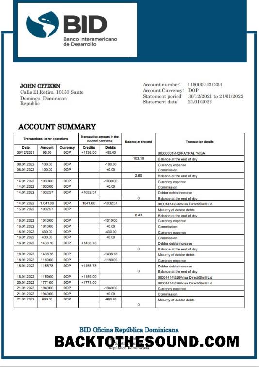 İndir Dominik Cumhuriyeti Bid Banka Hesap Özeti Örnek örnek